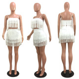 Sexy nightclub suspender wrap hip skirt tassel set short skirt