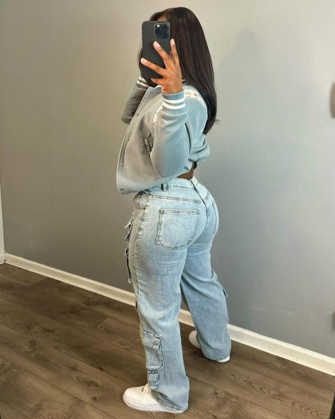 Elastic workwear pants, casual straight leg denim pants
