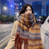 Striped mohair plaid scarf