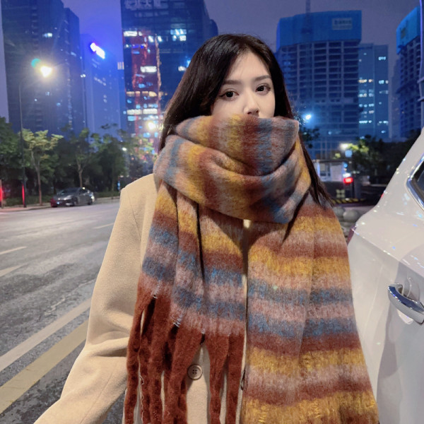 Striped mohair plaid scarf