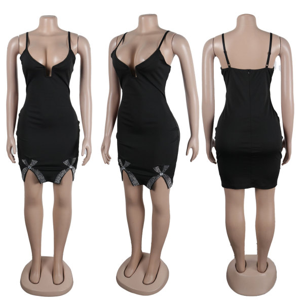 Hot Diamond Bow Split Elastic Wrap Hip Strap Dress