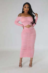 Elastic solid color sexy dress