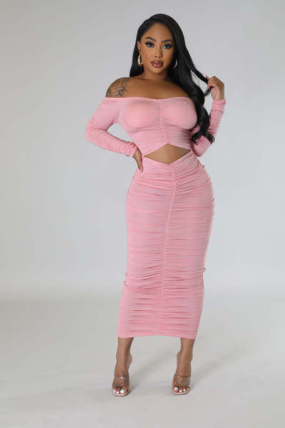 Elastic solid color sexy dress