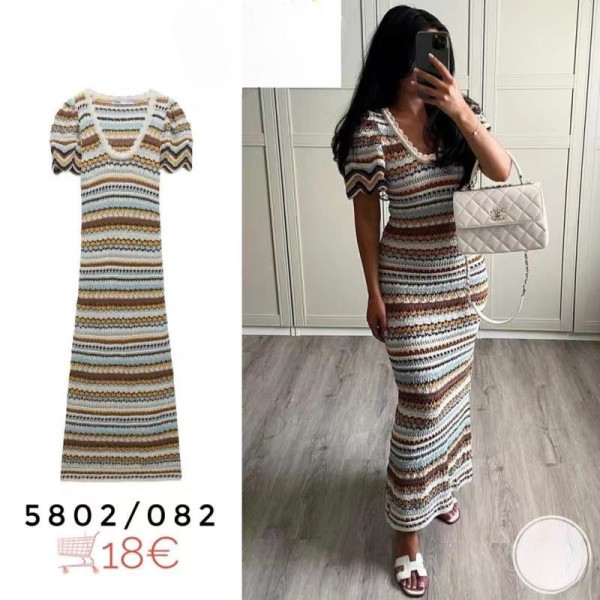 Vacation style hollowed out knit dress