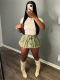 Nostalgic washed elastic denim cotton ultra short buttocks skirt pants
