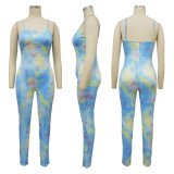 Women's sexy suspender backless printed jumpsuit