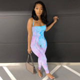 Women's sexy suspender backless printed jumpsuit
