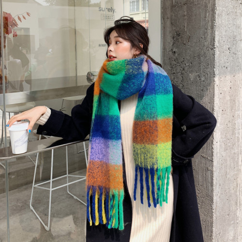 Thickened double-sided color blocking and enlarged shawl, imitation cashmere tassel scarf