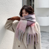 Thickened double-sided color blocking and enlarged shawl, imitation cashmere tassel scarf