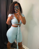 Women's solid color strapping tight thread sexy set