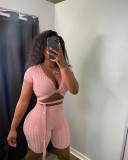 Women's solid color strapping tight thread sexy set