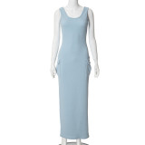 Women's fashion sleeveless patchwork pocket pullover work dress