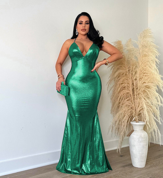 Women's dress with sexy V-neck and tight fitting long skirt