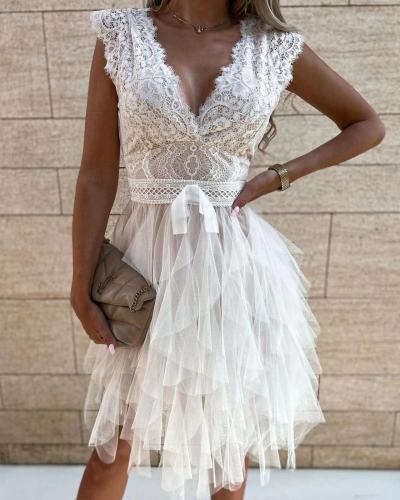 Sexy V-neck lace patchwork dress
