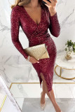 Sequin split long sleeved dress