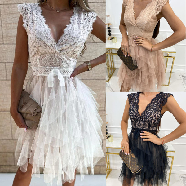 Sexy V-neck lace patchwork dress