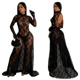 Women's sexy perspective backless strap long pants jumpsuit