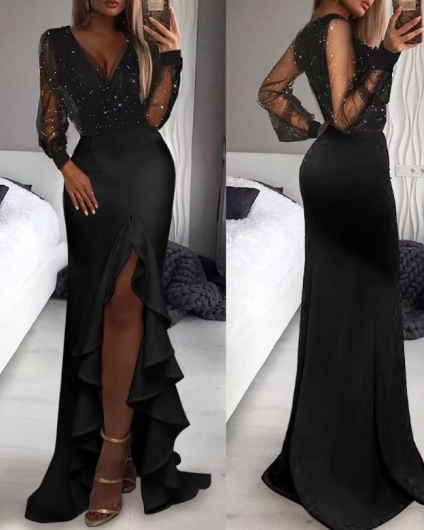 Hip wrapped mid waist commuting long dress