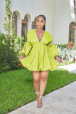 Deep V Fashion Long sleeved Lantern Dress