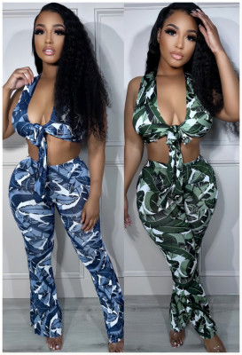 Sexy backless beach print set