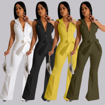 Button lapel micro flared pants, work bag jumpsuit with belt included