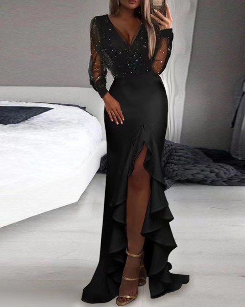 Hip wrapped mid waist commuting long dress