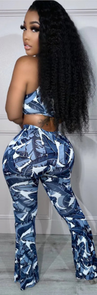Sexy backless beach print set