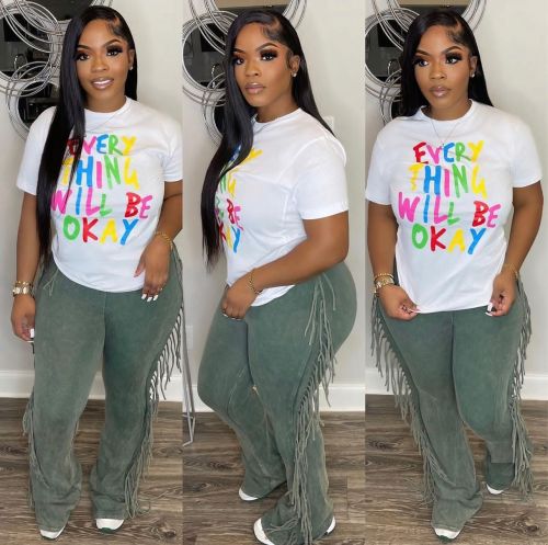 Alphabet printed high-quality pure cotton T-shirt