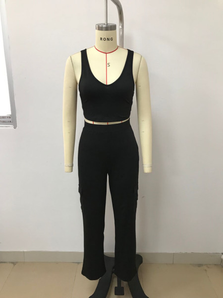 Tank top with suspender, sporty and fashionable loose pants set