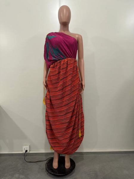 Positioned printed multi-color pleated irregular dress