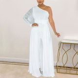 Solid Color Sexy Mesh Perspective One Shoulder jumpsuit