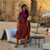 Positioned printed multi-color pleated irregular dress