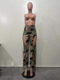 Digital high-definition printed perforated cross work suit straight leg pants