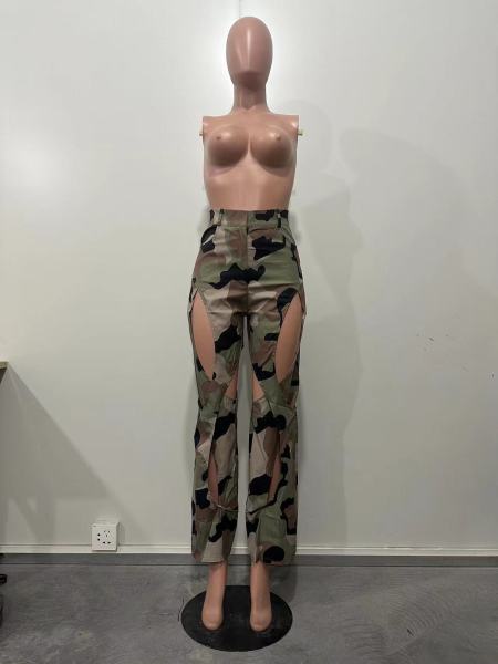 Digital high-definition printed perforated cross work suit straight leg pants