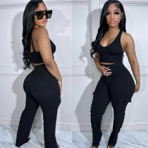 Tank top with suspender, sporty and fashionable loose pants set