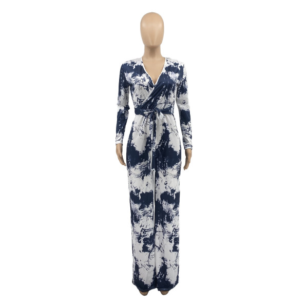 Printed casual jumpsuit with waistband