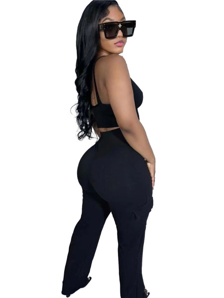 Tank top with suspender, sporty and fashionable loose pants set