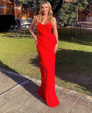 Open back camisole with U-neck and shoulder drain, wave slim fit, side slit dress, long skirt