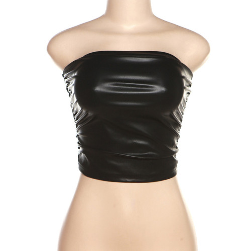 One shoulder slim fit backless solid color versatile vest