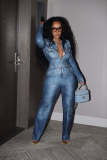 Imitation denim printed jumpsuit