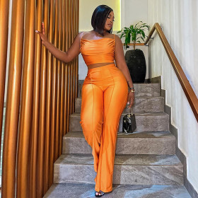 Sleeveless camisole vest, high waisted wide leg pants, fashionable set