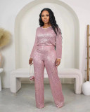 Two piece set of sequin solid color long sleeved pants