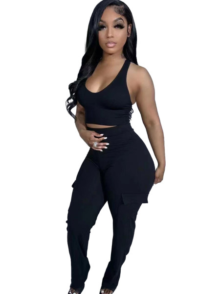 Tank top with suspender, sporty and fashionable loose pants set