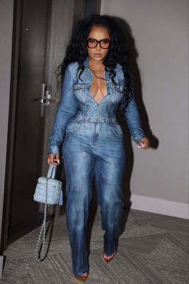 Imitation denim printed jumpsuit