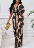 Women's full body printed bat sleeve wide leg jumpsuit