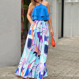 Ruffle edge sleeveless top loose pants set