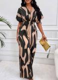 Women's full body printed bat sleeve wide leg jumpsuit