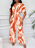 Women's full body printed bat sleeve wide leg jumpsuit