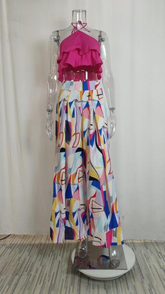 Ruffle edge sleeveless top loose pants set