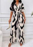 Women's full body printed bat sleeve wide leg jumpsuit